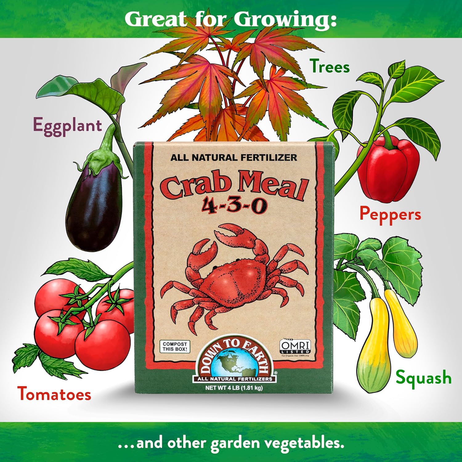 Down To Earth All Natural Fertilizers Organic Crab Meal - Plant Food for Vegetable Gardens and Flower Beds 4-3-0, 4 lb