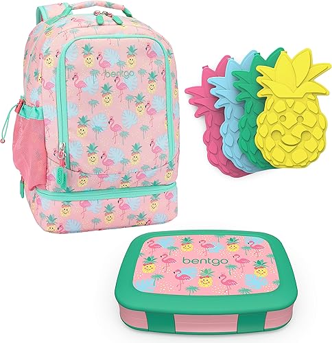Miniatura 1 de Bentgo Juego de mochila 2 en 1 y lonchera aislada con estampado para niños y 4 bolsas de hielo reutilizables (tropical)