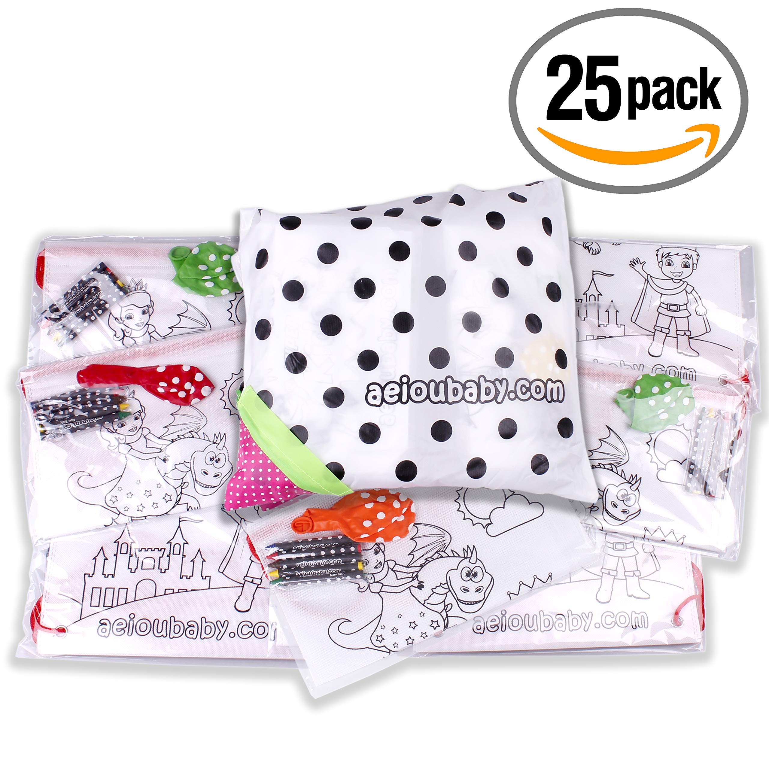 Pack De 25 Mochilas Para Colorear Para Fiestas Infantiles + Bolsa Reutilizable - Incluye Ceras Y Globo - Regalo Original Cumpleaños