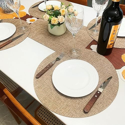 Miniatura 10 de SLOW COW Juego de 4 manteles individuales redondos para mesa de comedor, 15 pulgadas, lavables, color gris