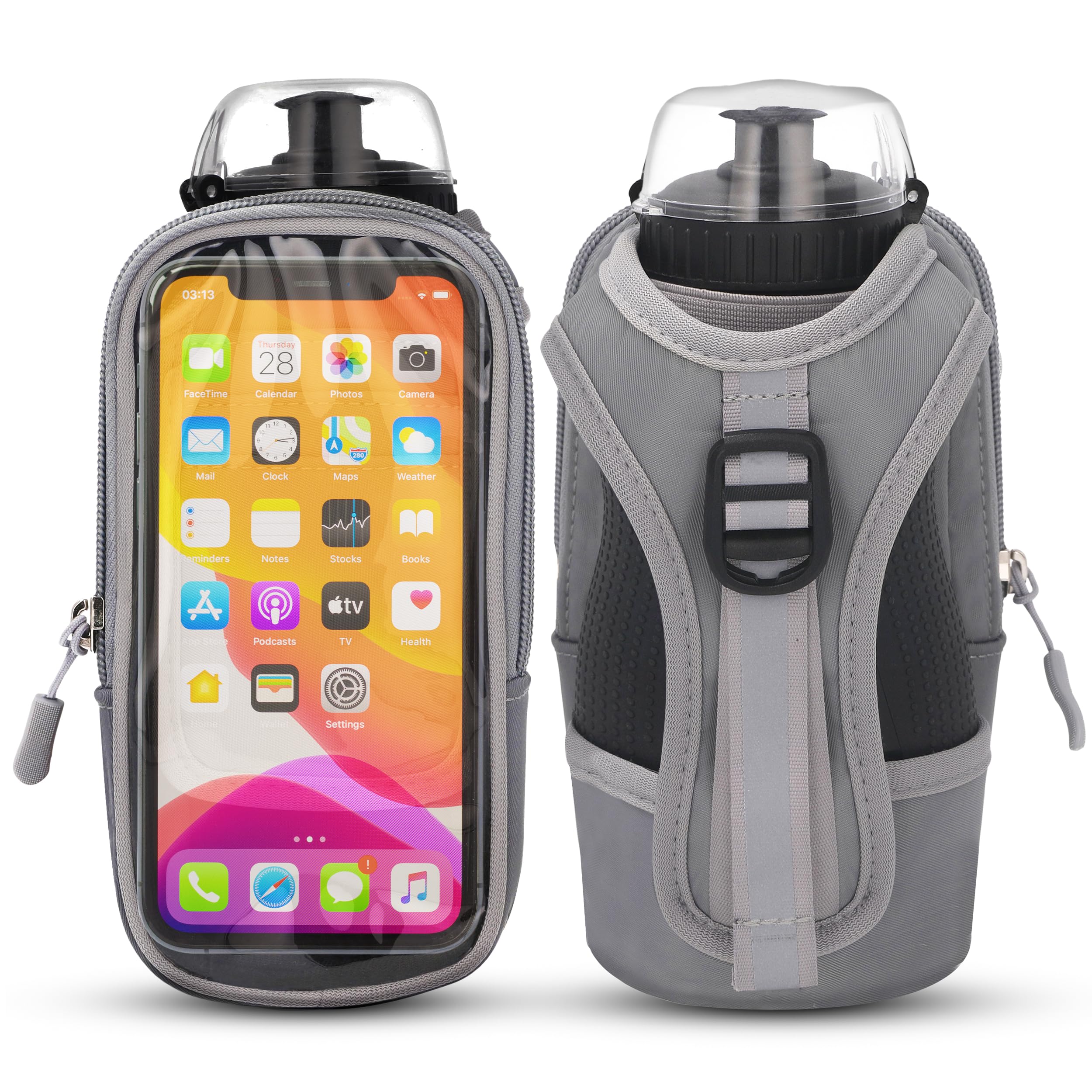 Handheld Running Water Bottle (17oz) | Water Bottle Phone Holder | Secure Seal & Non-Slip Rubber Grip | Phone Holder for Running | Hydration Bottle | Running Water Bottle Hand