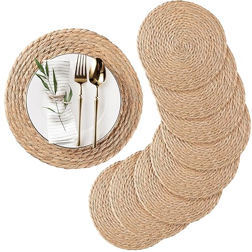 Round Woven Placemats Set of 8, Natural Water Hyacinth Place