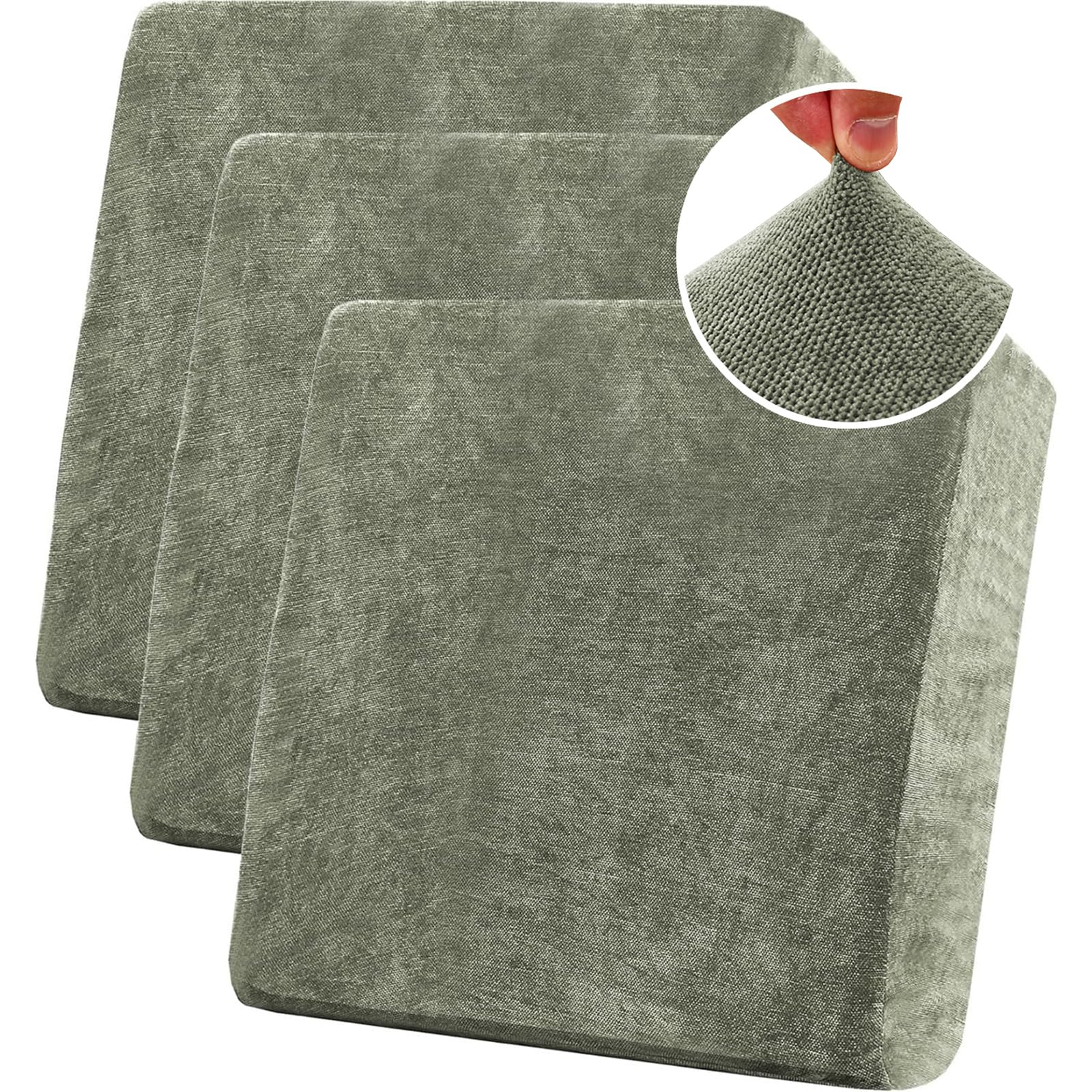 BXFUL Stretch Sofa Seat Cushion Covers, Chenille Sofa Cushion Slipcovers, High Stretch Couch Covers for Living Room Non Slip Furniture Slipcover with Elastic Bottom (3PC 1-Seater,Green)