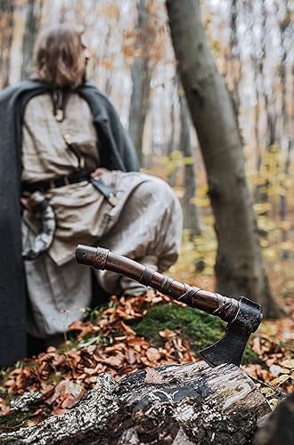 Miniatura 10 de Norse Tradesman Hacha de lanzamiento vikingo de 14 pulgadas, hacha nórdica totalmente afilada, cabeza de hacha de acero al carbono con punto de cruz