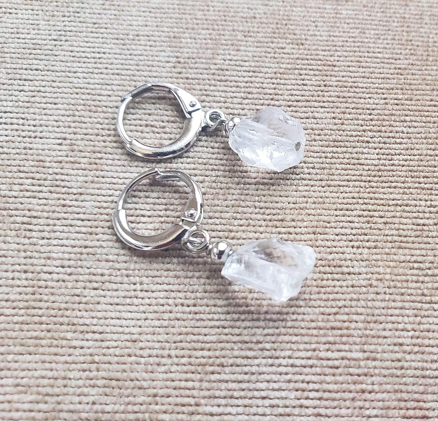 Natural raw gemstone drop earrings with 925 sterling silver and rhodium plated hook, birthstone dangle earrings, uniquelan Jewelry