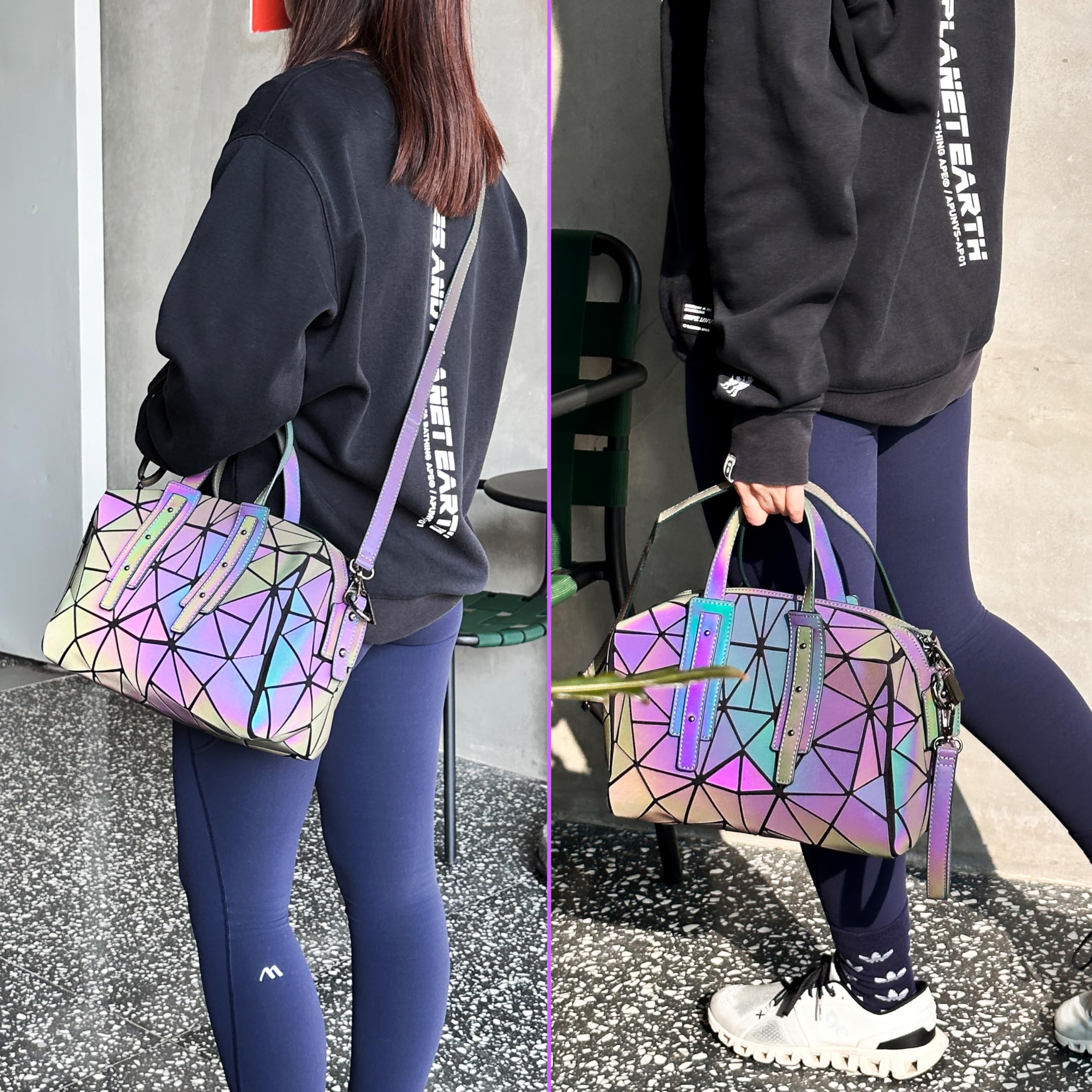 Borsa geometrica per le donne, borse e borse geometriche luminose, borse geometriche e borsa a tracolla olografica
