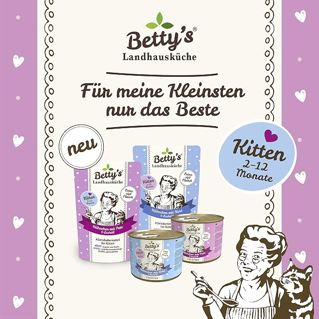 Foto 4 de 4 de Betty's Kitten - Comida húmeda para Gatos, Pollo y Pavo, 6 x 200 g, cocido Suavemente, Alta…