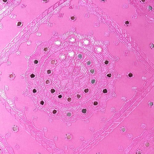 Miniatura 3 de Eyes of India Funda de cojín decorativa bohemia bordada con espejos, hecha a mano con acento bohemio para sofá, dormitorio, sala de estar (rosa, 16