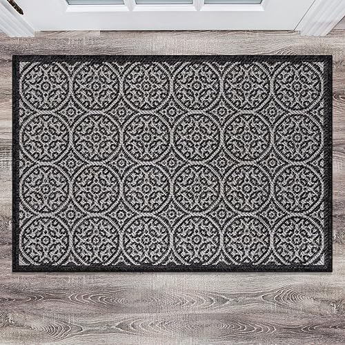 Rugshop Capri - Alfombras de transición con textura de círculos florales de tejido plano, fácil limpieza, para exteriores, terraza, patio, patio