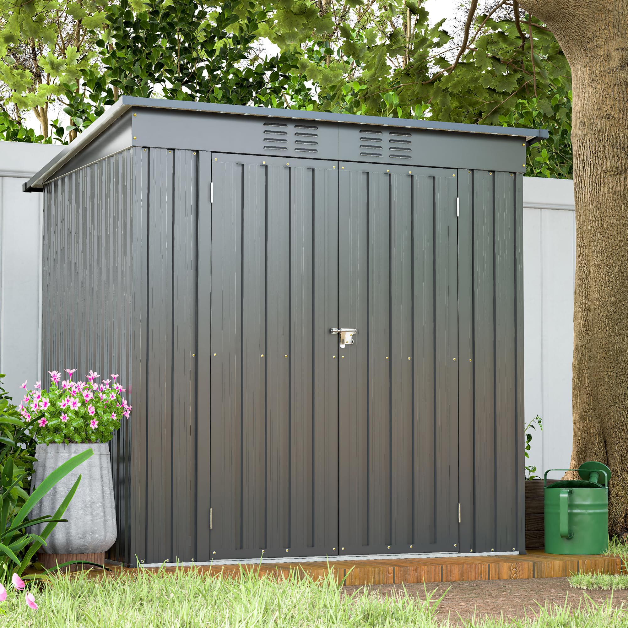 6 x 4 FT Outdoor Storage Shed with Lockable, Metal Shed for Garden, Patio, Lawn, Backyard