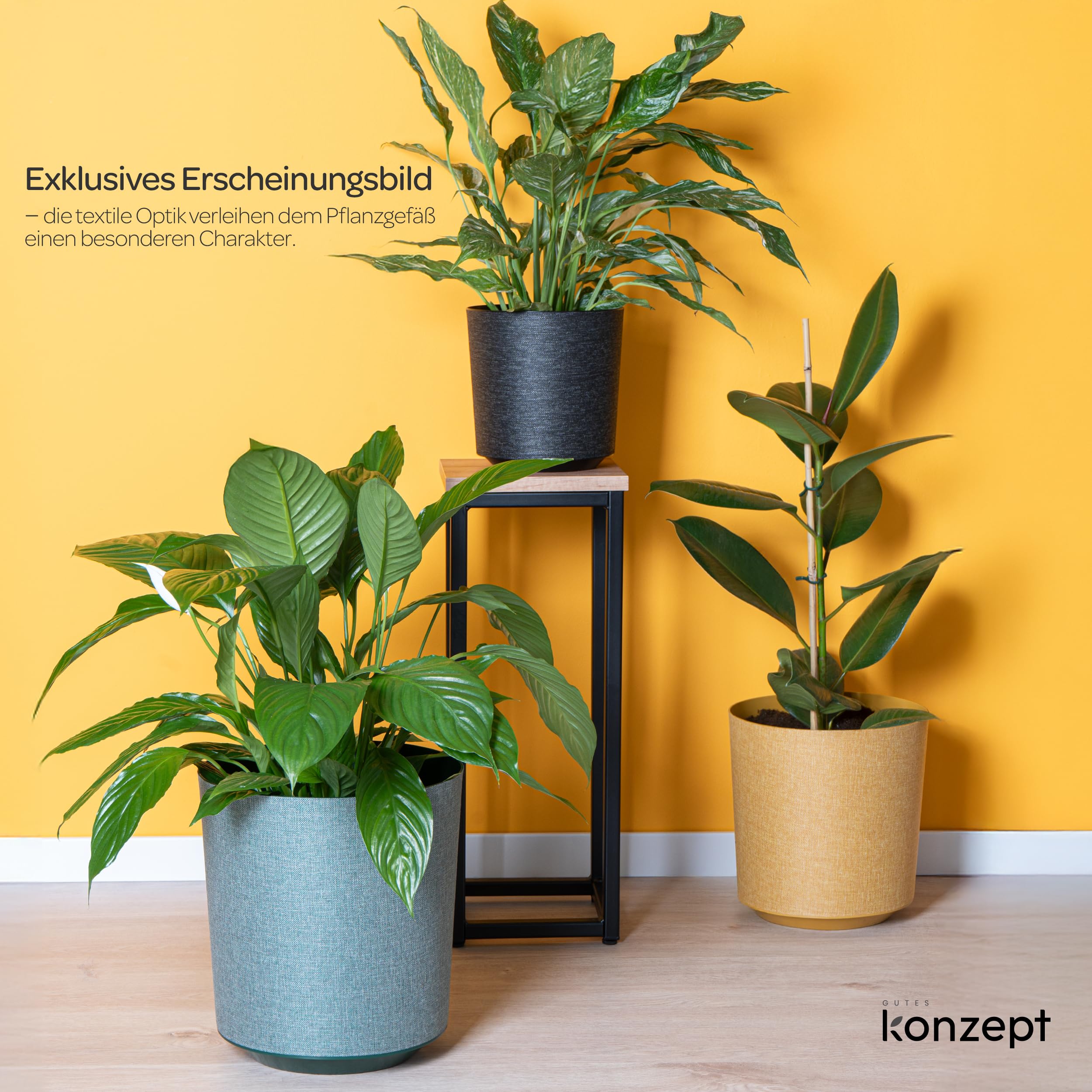 KONZEPT Juego de 2 macetas con aspecto textil, diámetro de 25 cm, macetas grandes para plantas de interior de plástico, color verde