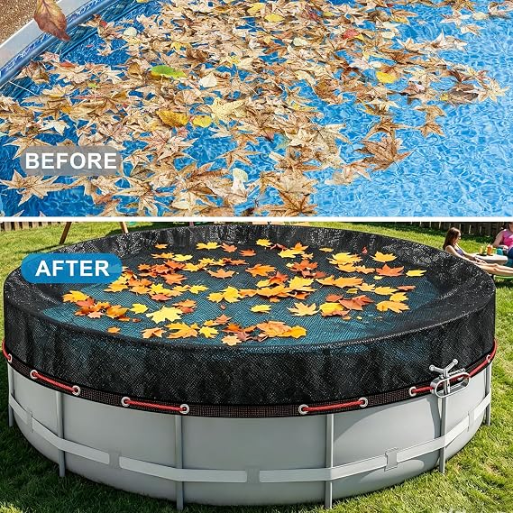 Pool Leaf Net Cover for Above Ground Round Pools, 21 FT Durable Mesh Pool Covers with Winch & Cable, Swimming Pool Leaf Net Tear & UV Resistant Prevents Leaves, Debris & Seeds