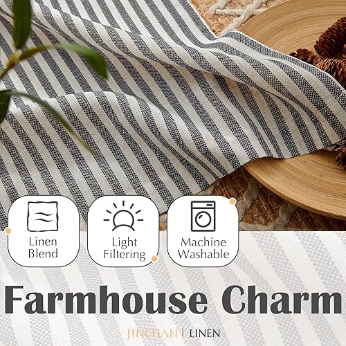 Miniatura 8 de jinchan Cortinas de cocina a rayas de lino, cortinas de lino a rayas de 24 pulgadas de largo para sala de estar, baño, cortinas de granja con