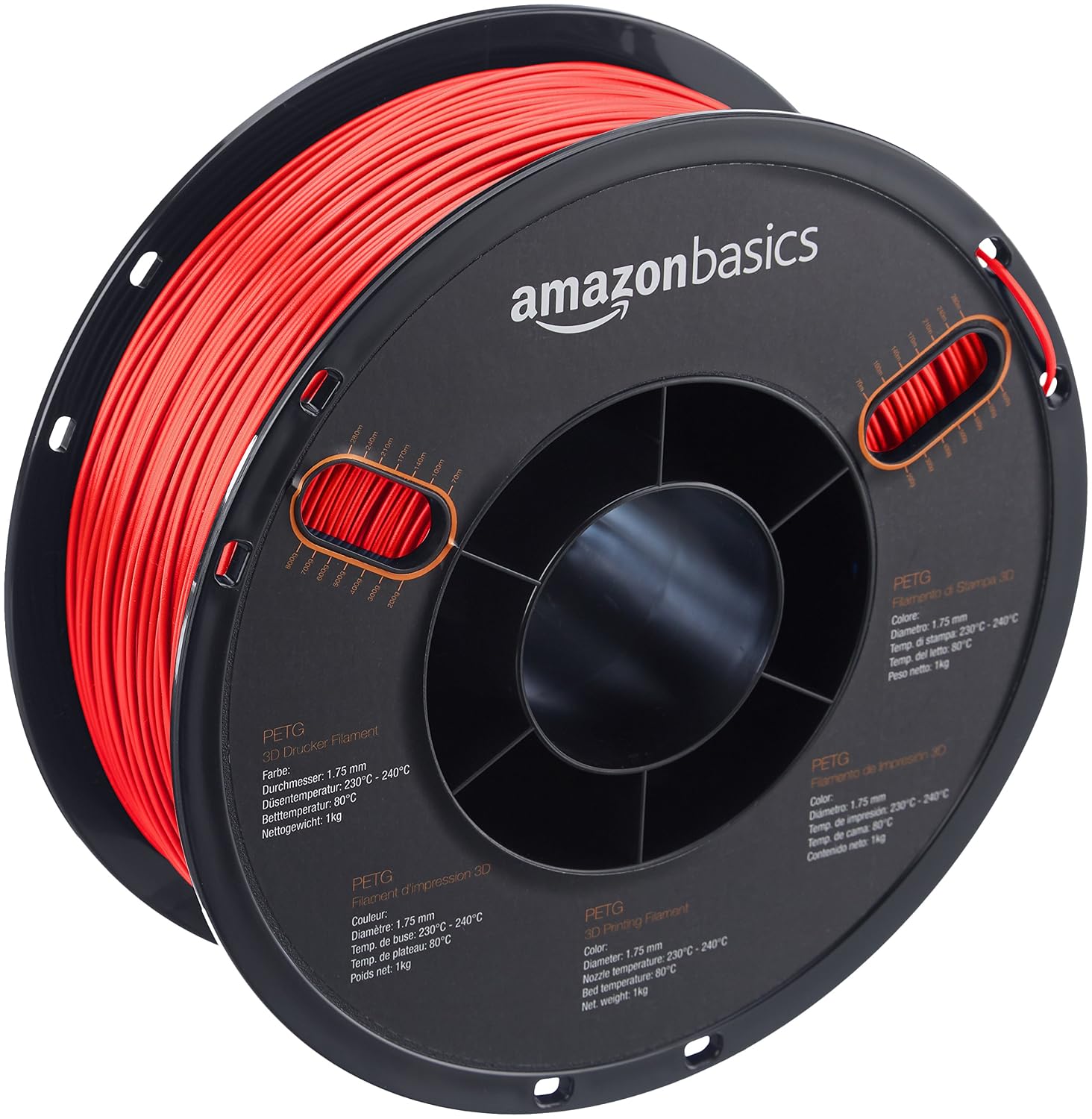 Amazon Basics PETG 3D Printer Filament, 1.75mm, Red, 1 kg Spool
