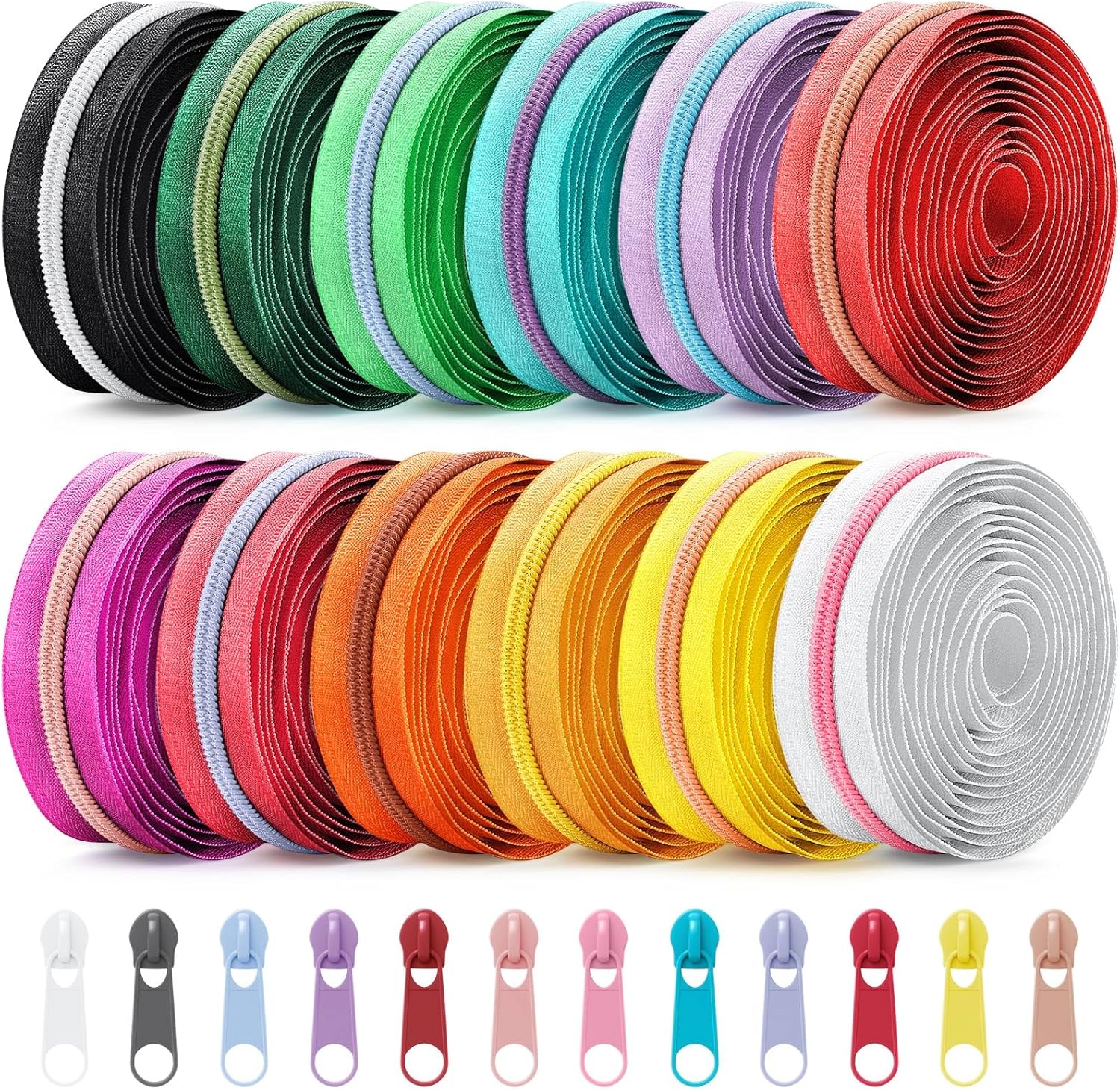 Solsew 12 Pcs Colourful Zippers for Sewing #5 Nylon Contrasting Colors Assorted Zipper by The Yard with 120 Sliders for Women Men DIY Tailor Bag Garment Crafts Supplies (Bright Color,36 Yards) Bright Color 36 Yards