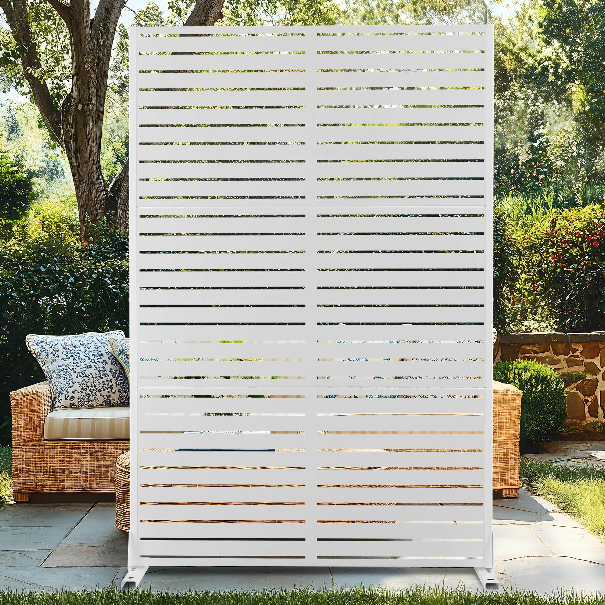72" H×47" W Metal Privacy Screen Outdoor Privacy Screen Freestanding, Outdoor Privacy Screens and Panels for Patio Lawn Deck, Outdoor Privacy Panels Decorative Privacy Fence(Consists of 3 Panels)