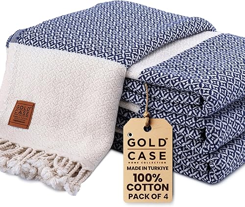 Miniatura 214 de Gold CASE - Juego de 4 toallas de mano turcas para baño, toallas de baño 100% algodón, toalla pequeña de cocina Helen para spa, cara, té y paño