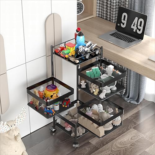 Vista 32 de Estante giratorio de almacenamiento de cocina, carrito de cesta de frutas y verduras, estante de baño, organizador de cocina y estante