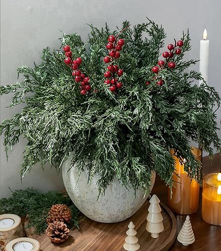 Miniatura 11 de Tallos de cedro artificiales Ivydale, ramas de pino Norfolk artificiales para decoración de Navidad, 12 tallos de pino falsos con 2 ramas de conos