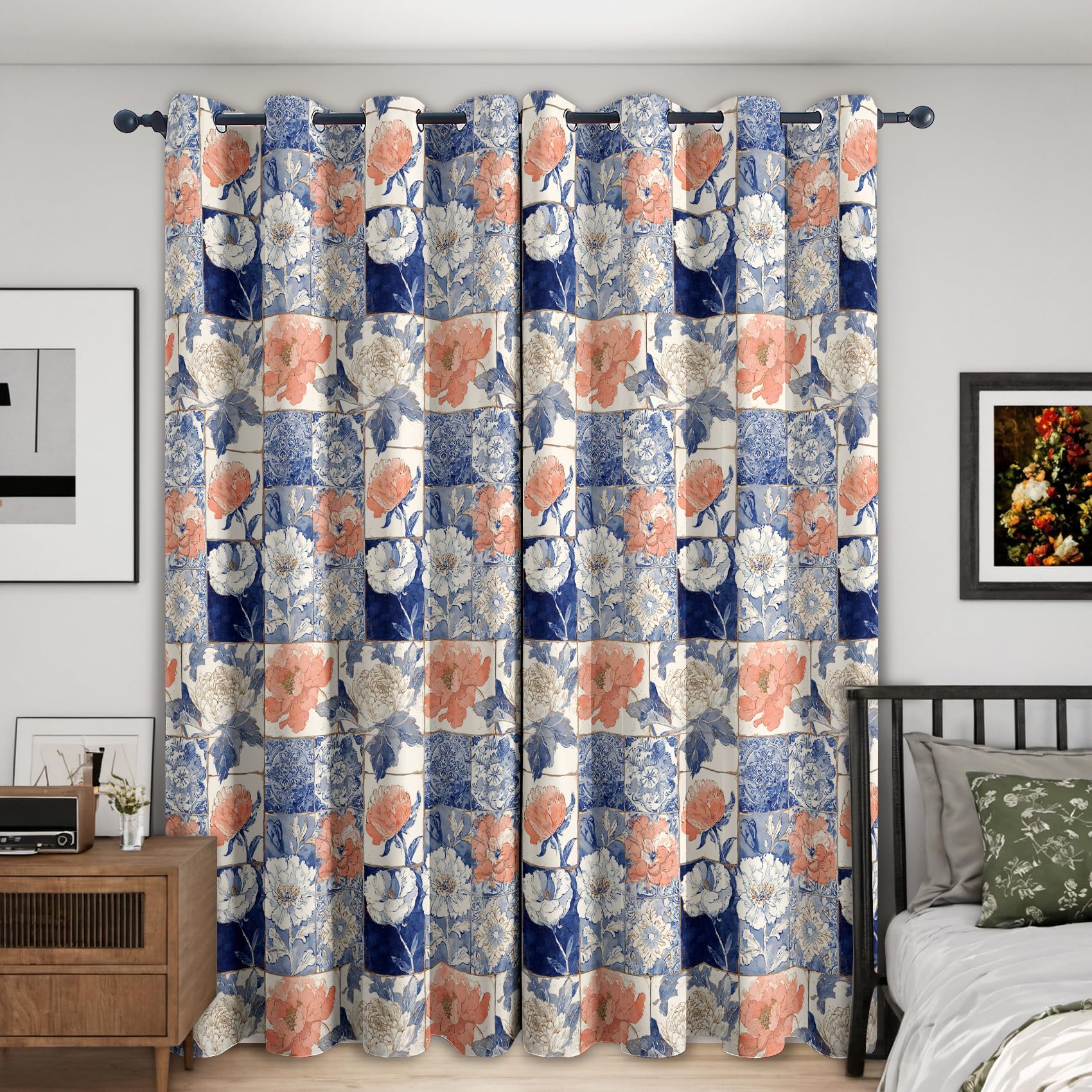 Rideau isolant thermique occultant à oeillets 140 x 220 cm avec motif fleurs
