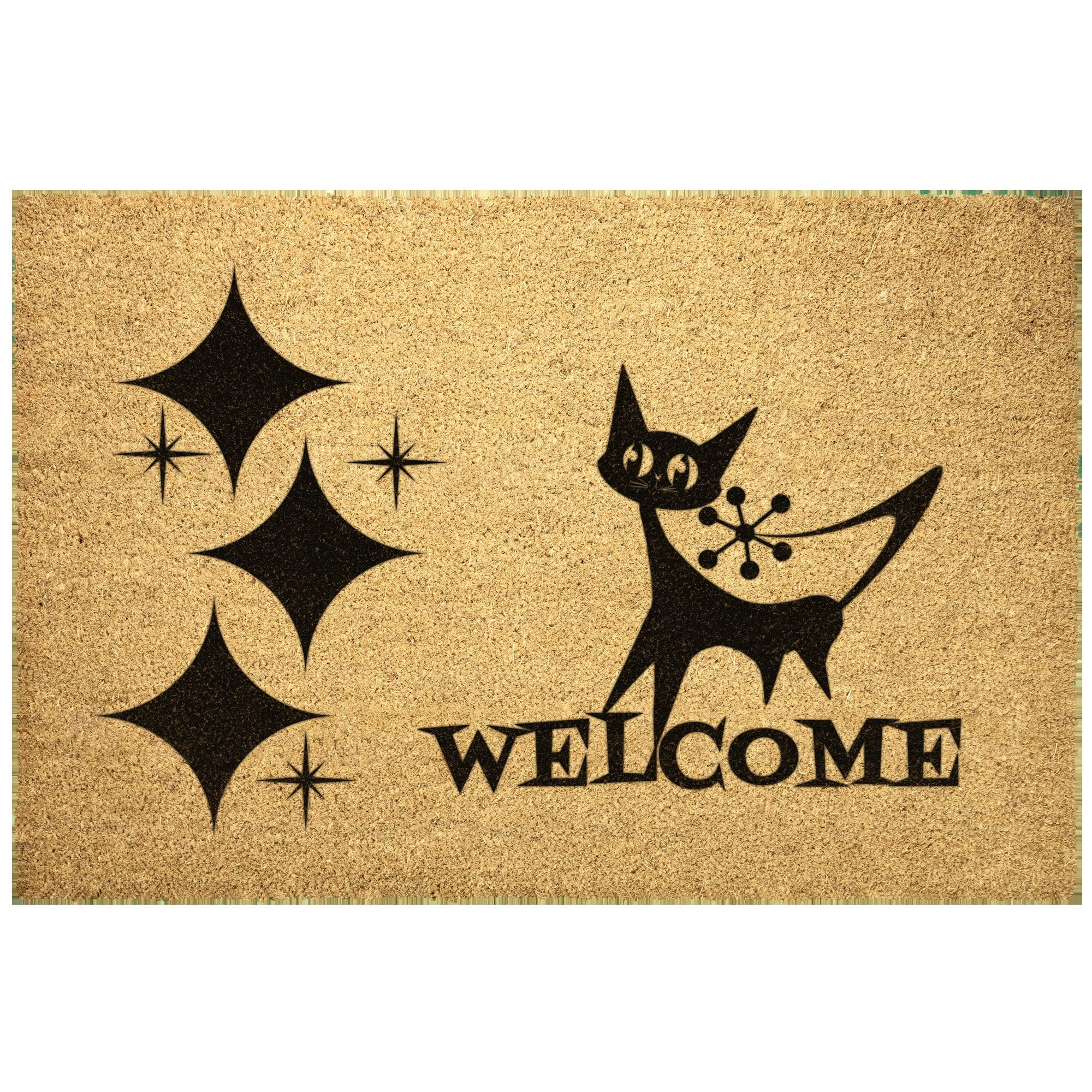 SXU Atomic Cat Retro Welcome Burst Mid Century Modern MCM Mid Mod Welcome Door Mat Funny Doormat 30x18 Inch