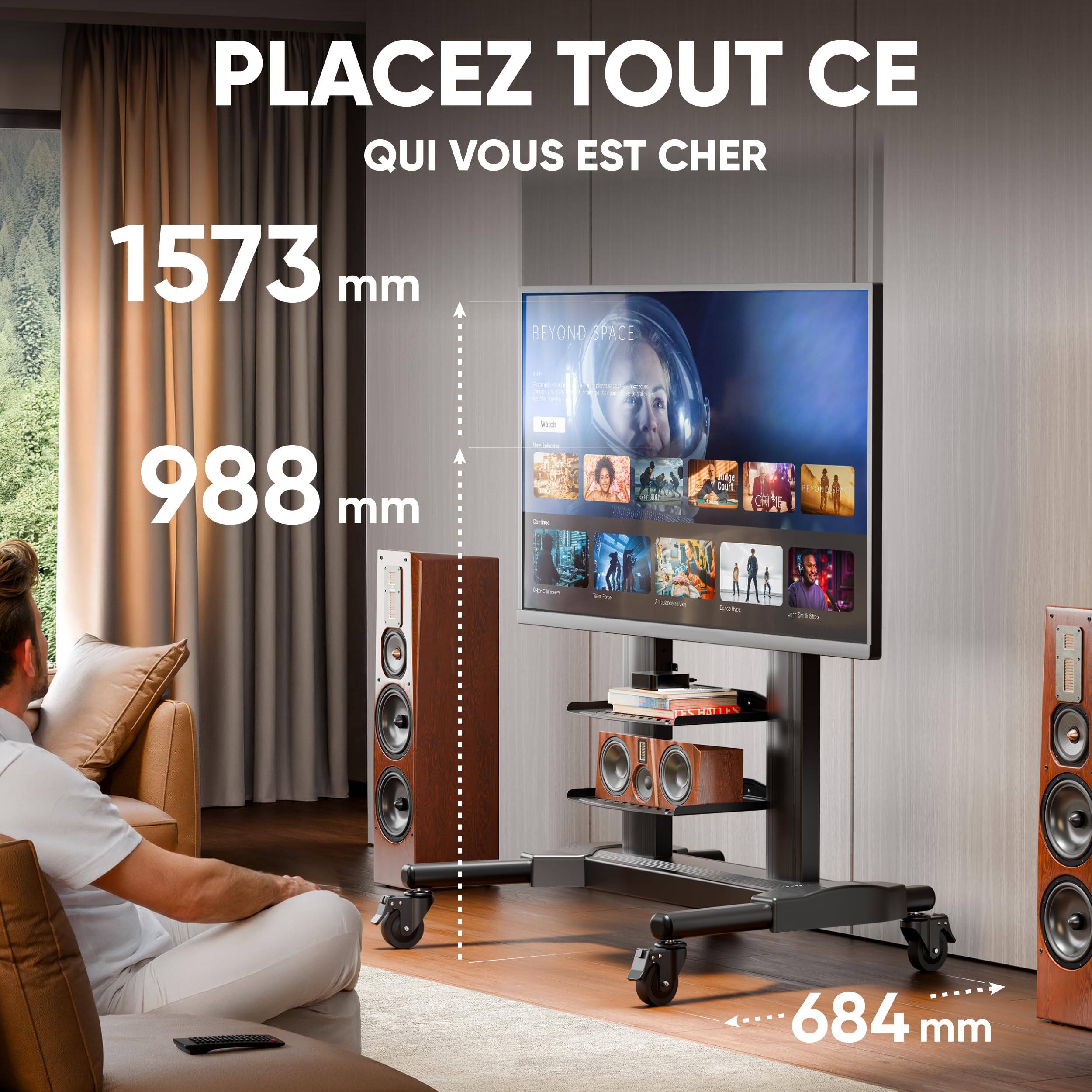 ONKRON Support TV roulettes 40" - 80", 55,5 kg, Max VESA 700x400, TS2771-B