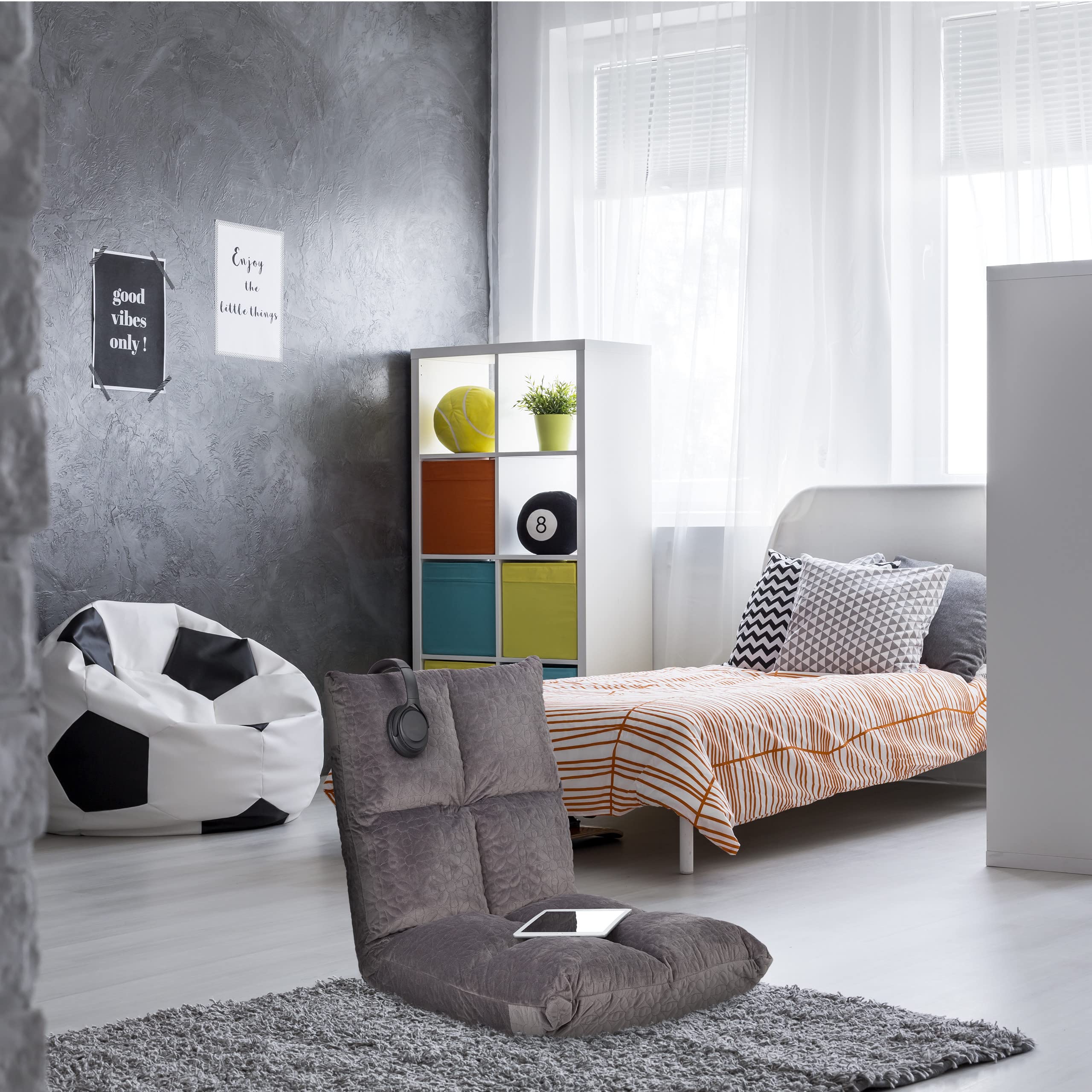 Relaxdays Cuscino da Terra con Schienale, Poltroncina Regolabile in 6 Posizioni, Meditation, Yoga, 58x50x55 cm, Grigio