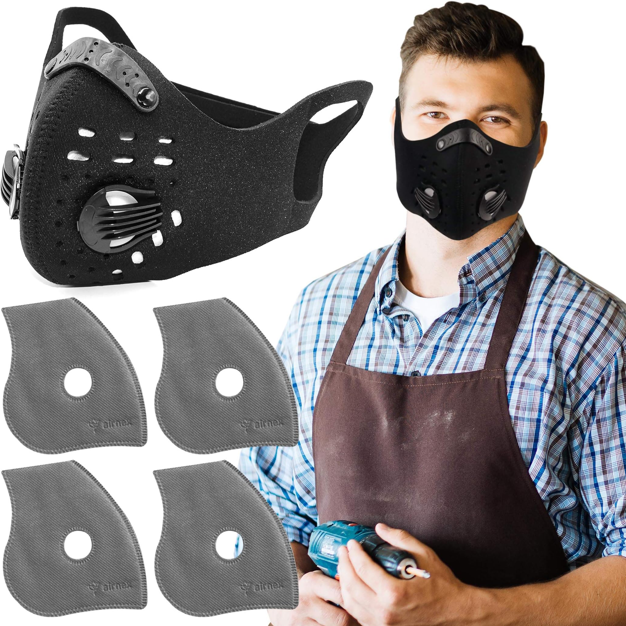 Airnex Neoprene Mask with 4 Activated Carbon Filters
