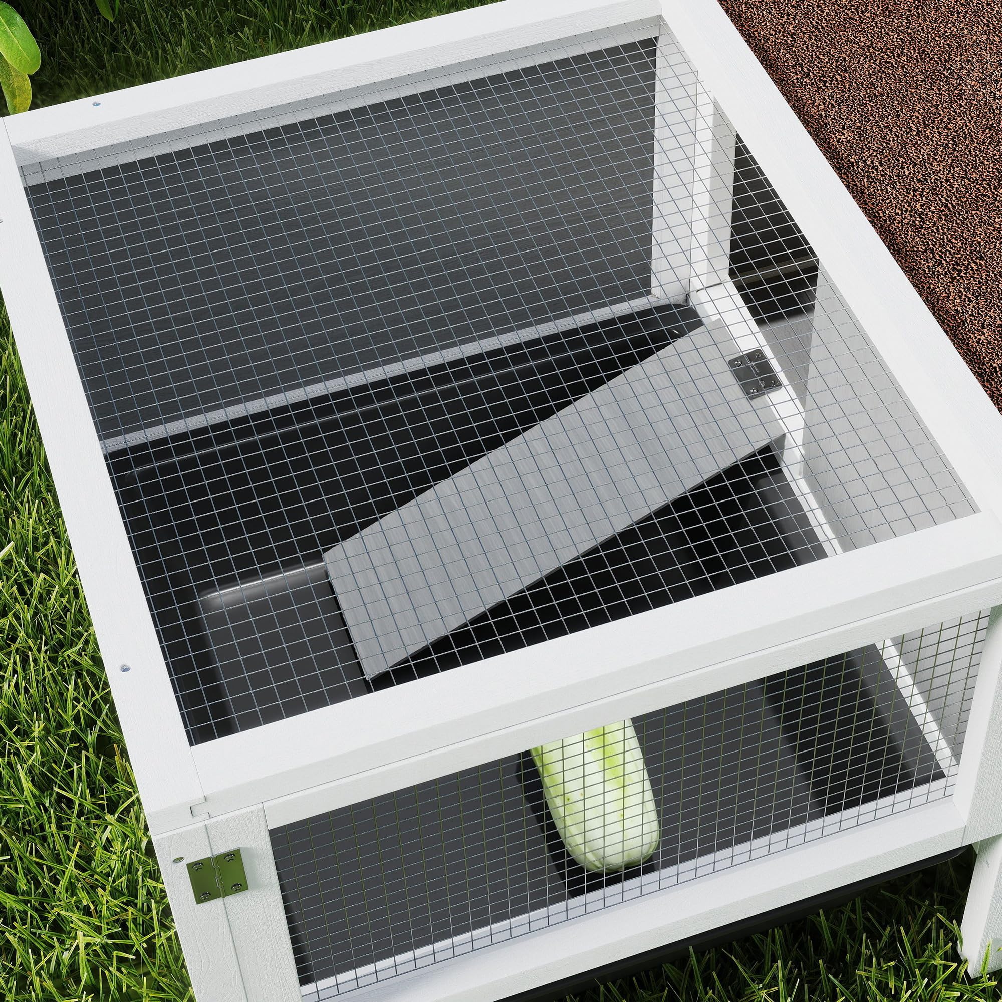 Conejera de Madera PawHut con recinto Libre, rampa, 3 entradas, conejera para Animales pequeños con Techo hidrófugo practicable, Bandeja extraíble, para cobayas 105 x 57,5 x 51,5 cm Gris