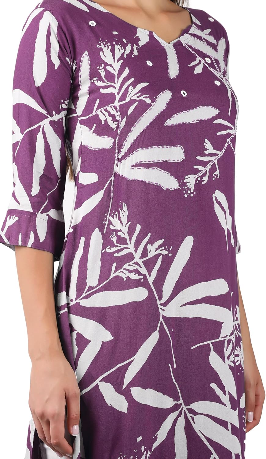 ladyline Women's Casual Rayon Printed Tunic Handwork Mirror Kantha work Kurta Kurti Top - Image 4