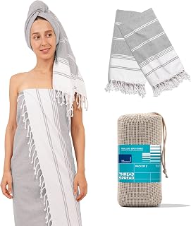 THREAD SPREAD Diamond Turkish Beach Towels 2 Pack - 100% Cotton Quick Dry Lightweight & Absorbent, Extra Large Turkish Bath Towels for Travel, Sand Free Oversized Pool Beach Towel (Grey, 39" x 71")