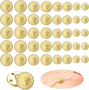 40-Piece Metal Gold Blazer Button Set - Vintage Brass Buttons for Suits & Coats 15mm, 18mm, 20mm, 25mm