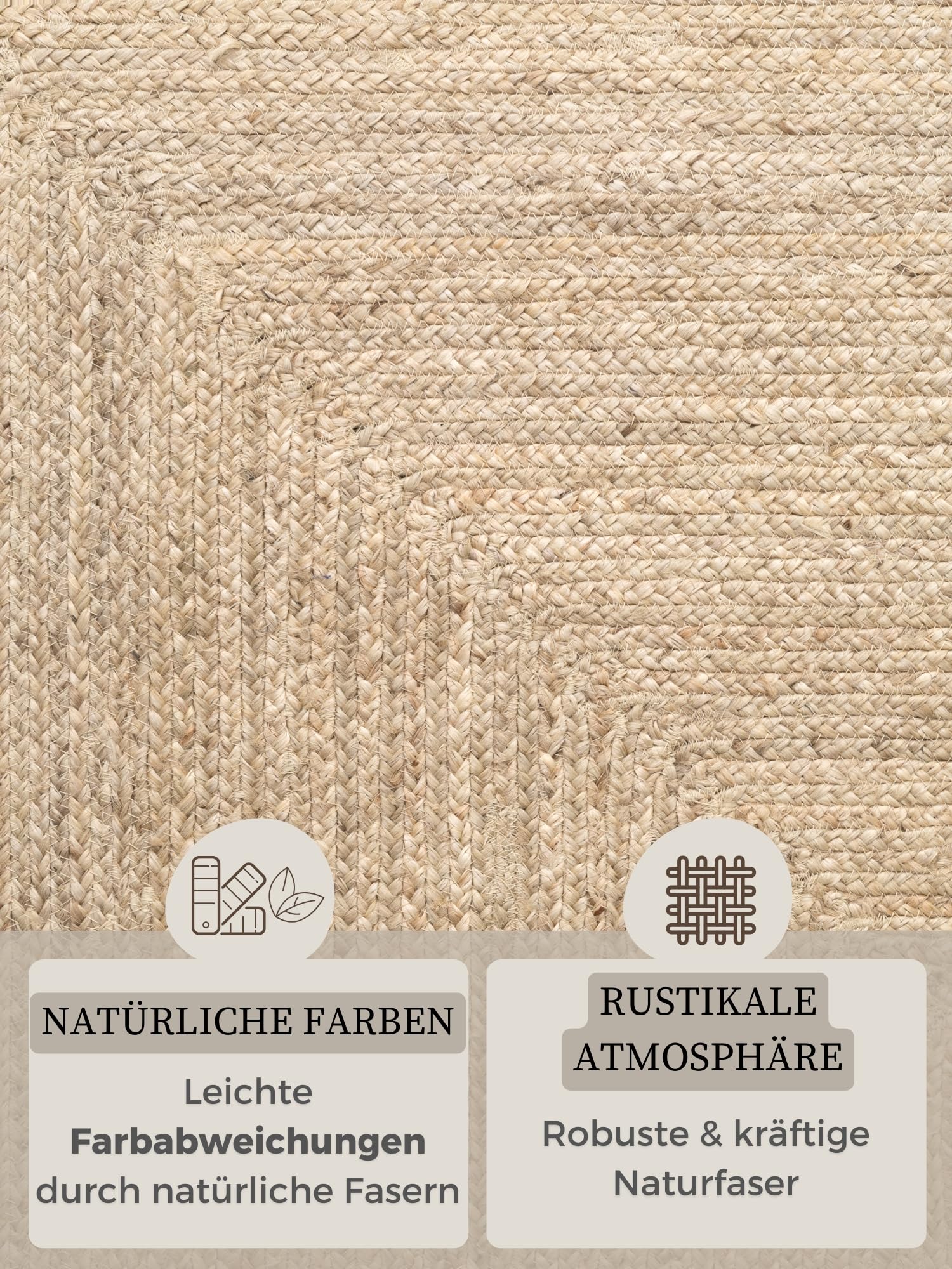 Hanse Home Juno Juteteppich - Natur Wohnzimmerteppich aus 100% Jute, Handgewebt - Robust & Pflegeleicht - Moderner, Boho Naturfaser Teppich, Natur Weiß - 200x300cm