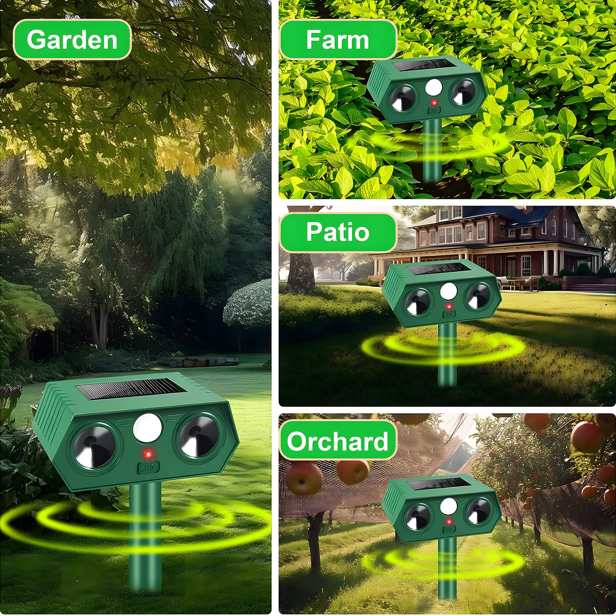 4 repelentes ultrasónicos de gatos para jardines del Reino Unido, repelente de animales alimentado por energía solar, repelente de plagas impermeable IP55 con 2 modos de sensor de movimiento y luz