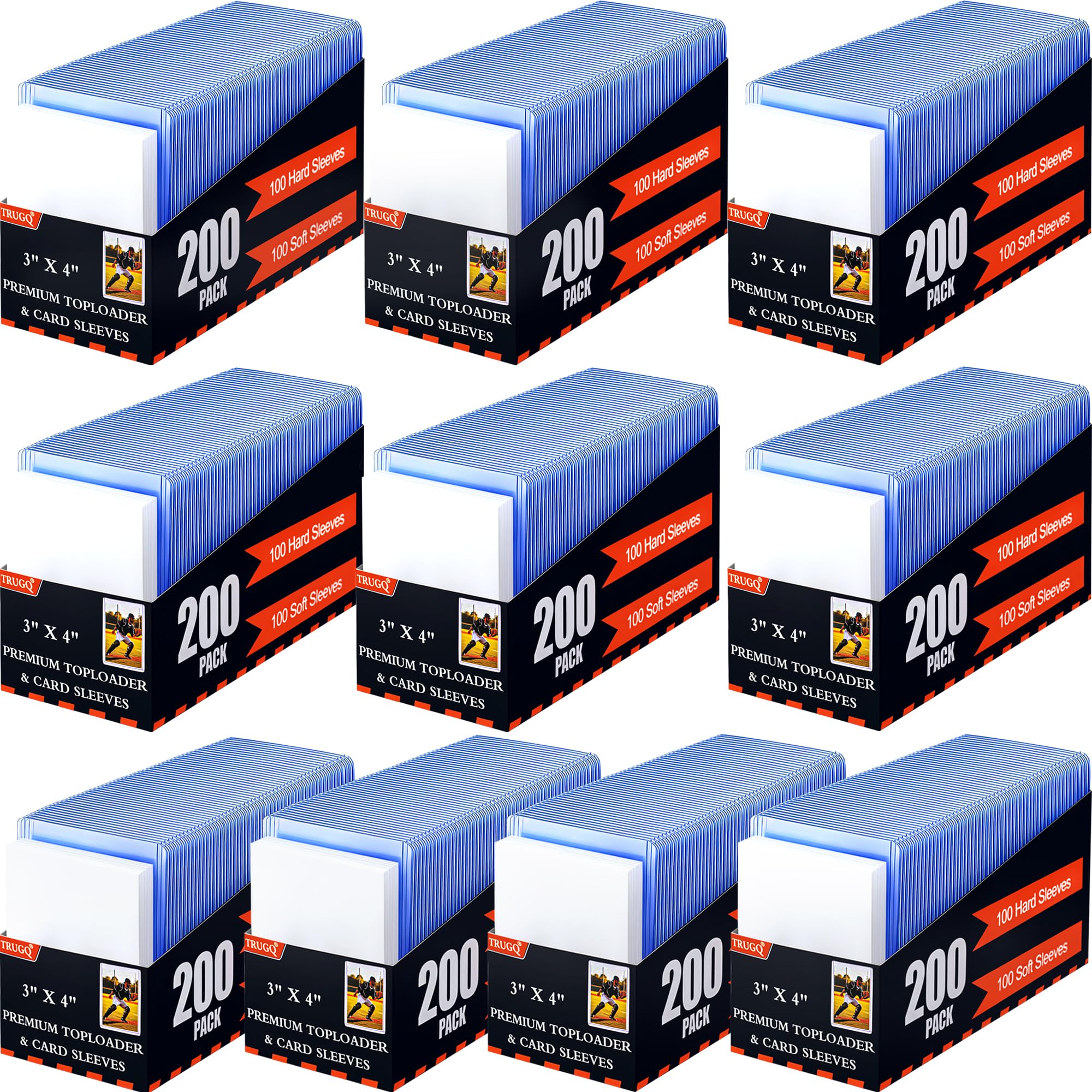 TRUGQ 2000 Card Sleeves Toploads for Cards,3" x 4" Baseball Card Protectors,Premium Standard Size Trading Hard Plastic Card Holder for Sports Football Cards(1000 Hard Protectors +1000 Soft Sleeves)