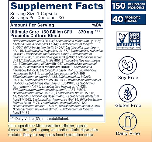 Miniatura 2 de Renew Life Ultimate Flora - Probiótico Ultimate Care para adultos, 150 mil millones, 30 cápsulas (el paquete puede variar)