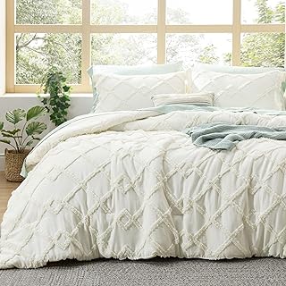 Bedsure Boho Comforter Set Queen - Ivory Tufted Queen Size Comforter, 3 ...