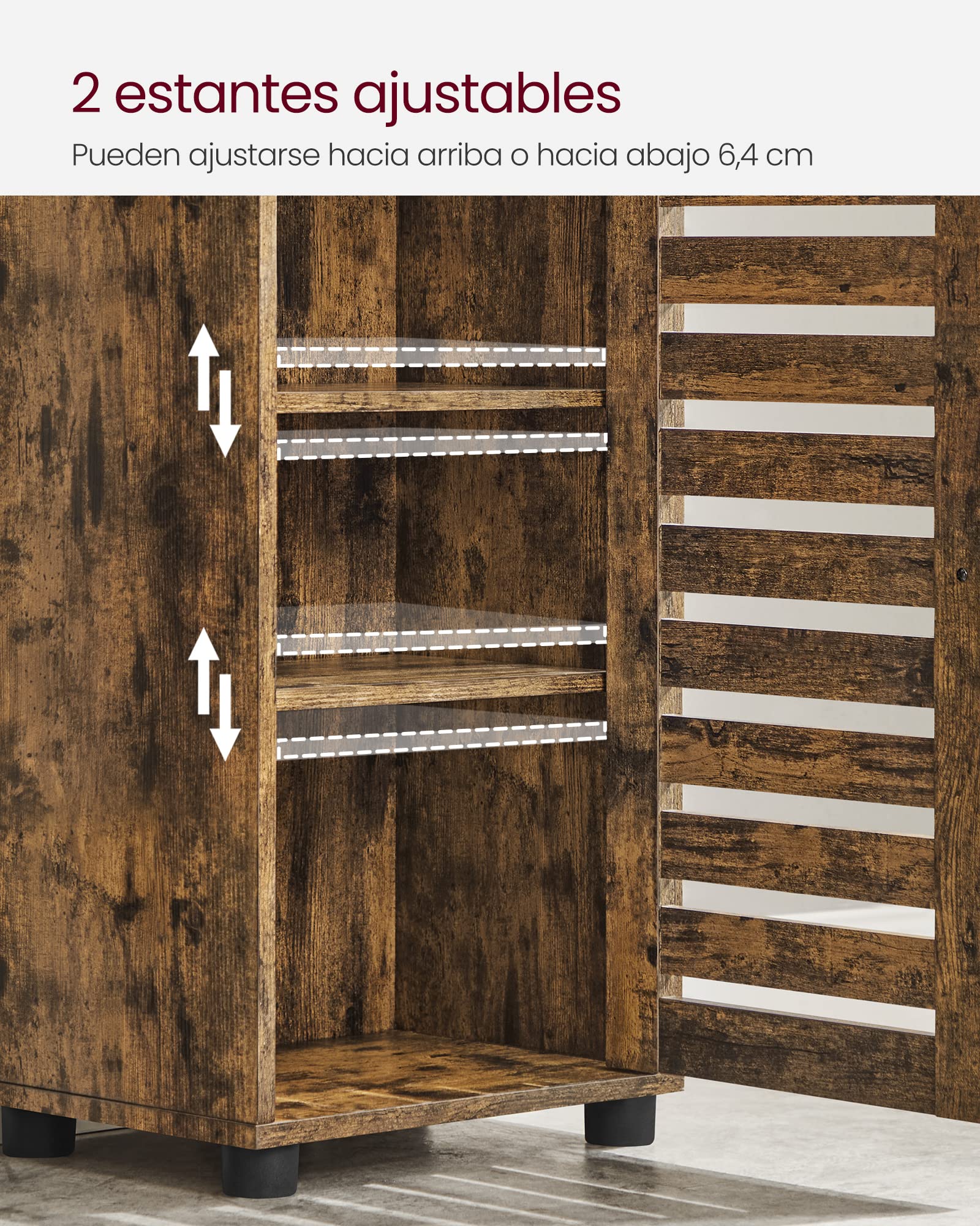 VASAGLE Armario de Baño, Mueble de Baño Alto Independiente, con 3 Compartimentos Abiertos y 2 Estantes Ajustables, para Sala de Estar, Entrada, Marrón Rústico BBK160X01