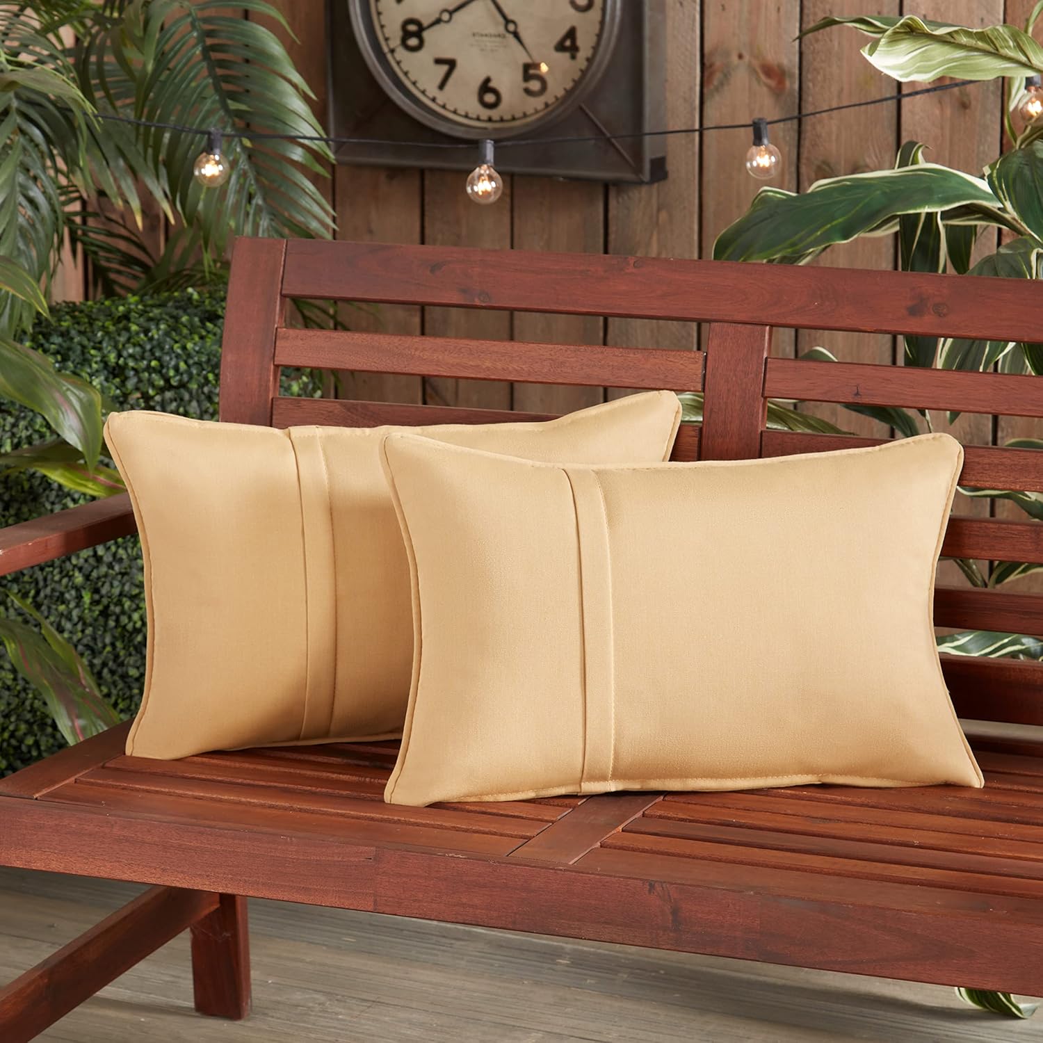 Sunbrella 21'' x 14'' Rectangle Outdoor Throw Pillow with Removable Cover (Set of 2), Canvas Wheat