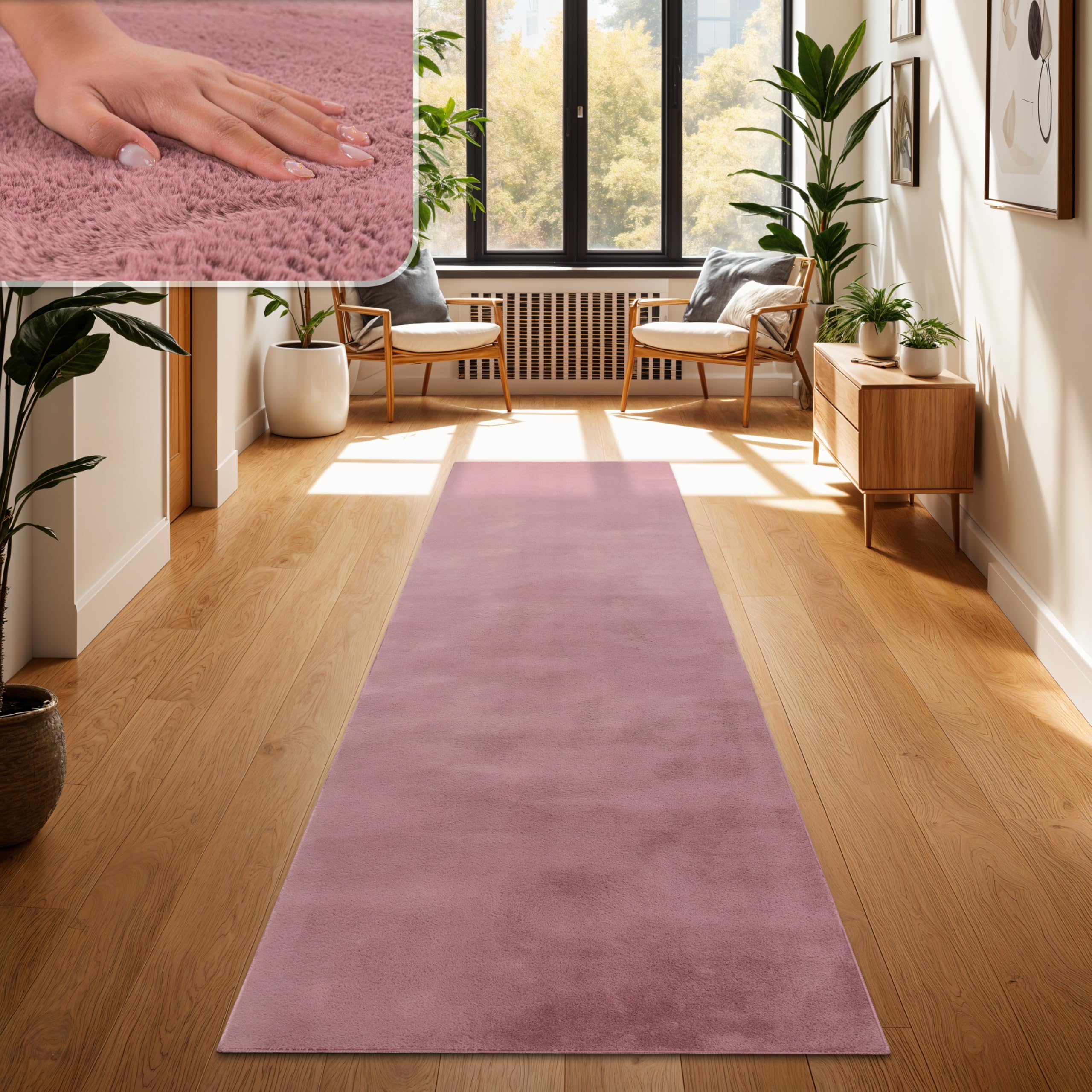 Paco Home Teppich Wohnzimmer Kunstfell weich waschbar modern elegant pflegeleicht Felloptik Uni Seidenglanz flauschig Hochflor, Grösse:60x90 cm, Farbe:Lila Rosa
