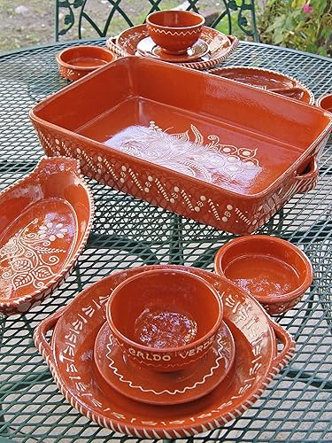 Miniatura 9 de Bandeja rectangular para hornear de arcilla de terracota de cerámica portuguesa para cazuela de horno fabricada en Portugal