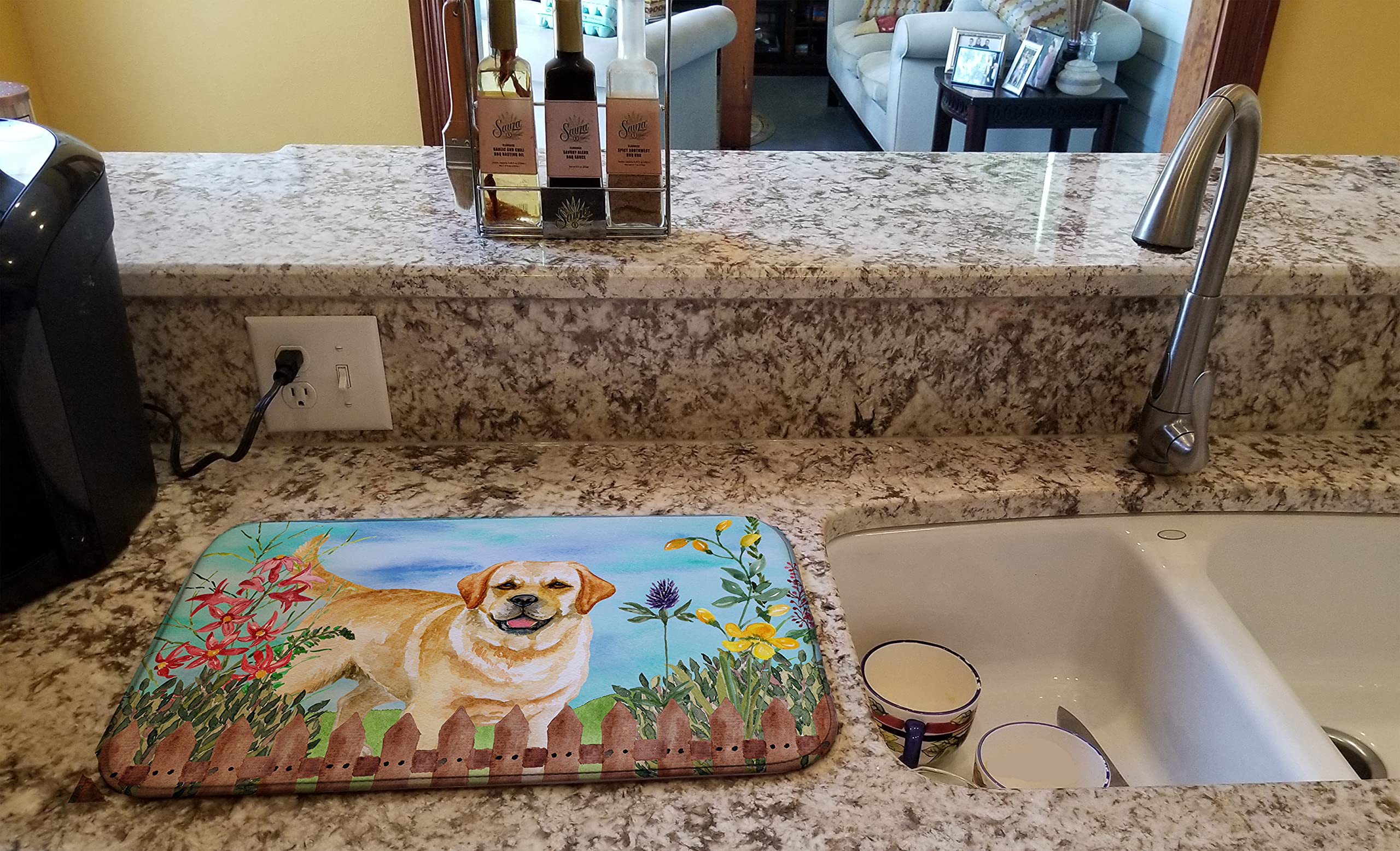 Caroline's Treasures CK1226DDM Golden Retriever Spring Dish Drying Mat Absorbent Dish Drying Mat Pad for Kitchen Counter Dish Drainer Mat for Countertop, 14 x 21