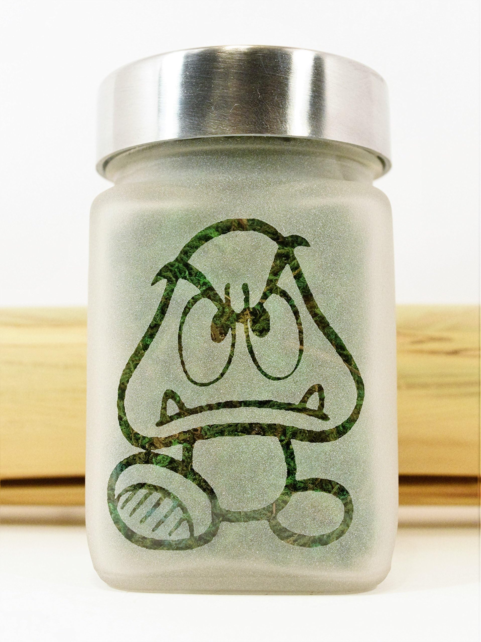 Etched Glass Herb Stash Jar - Air Tight, Odor Proof Gifts for Gamers, Stoner and Gamer Accessories