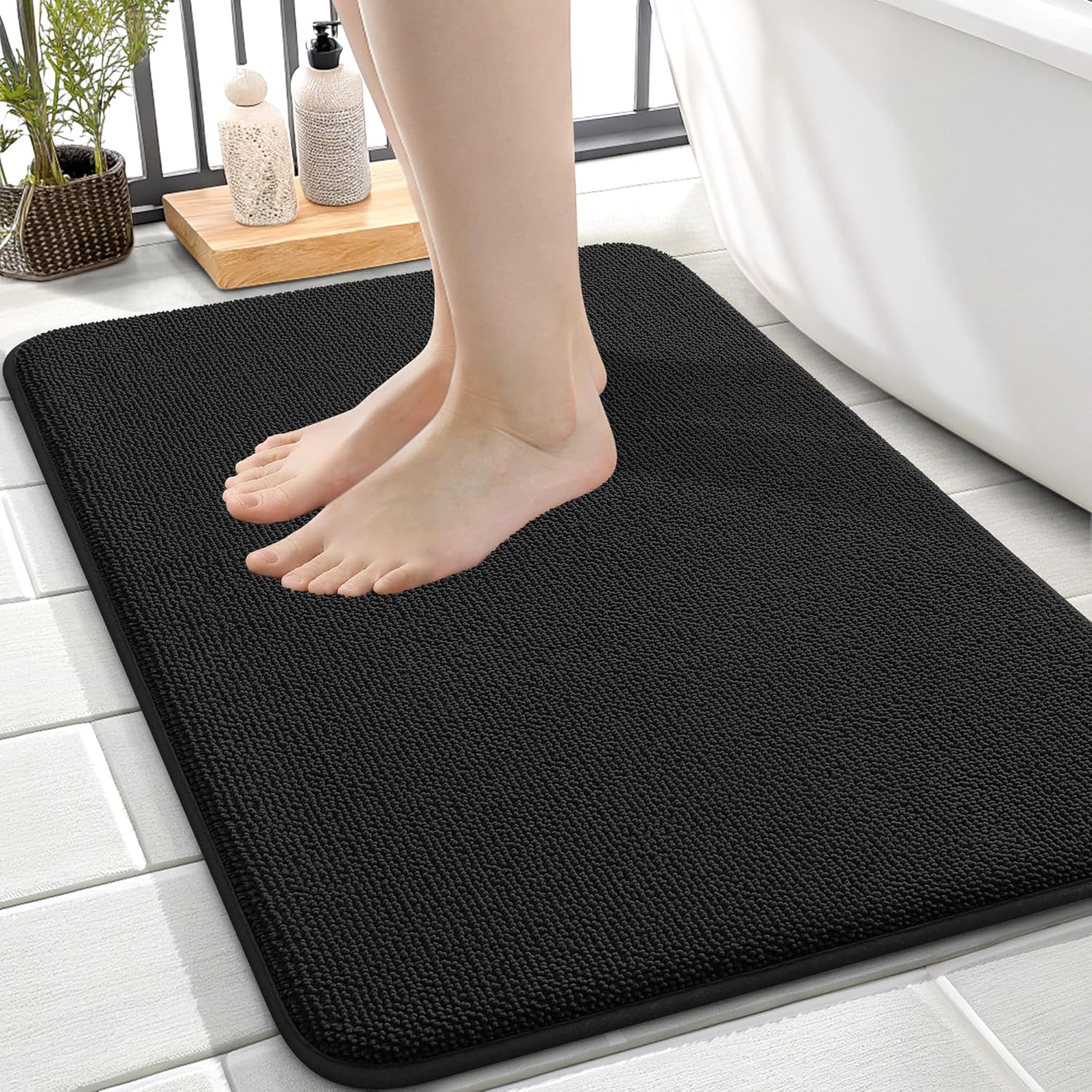 OLANLY Thick Memory Foam Bath Mat Rug 24x16 Extra Soft Absorbent Bathroom Rug Quick Dry Bath Mats Non-Slip