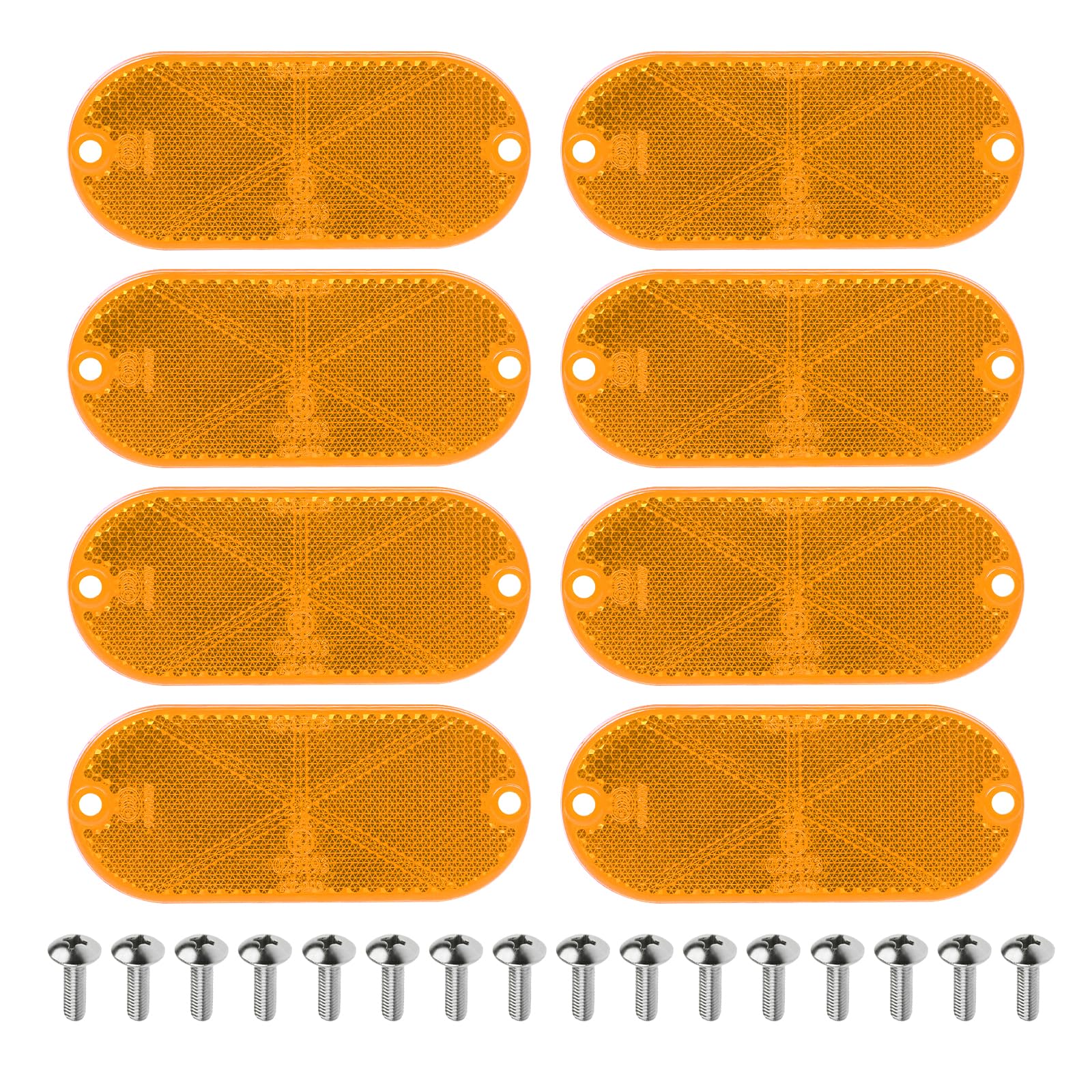 AOHEWEI 8 Stück ovale gelbe Reflektoren, selbstklebend oder zum Anschrauben, E-geprüfte Katzenaugenreflektoren für Torpfosten, Anhänger, Motorräder, Wohnwagen, LKW