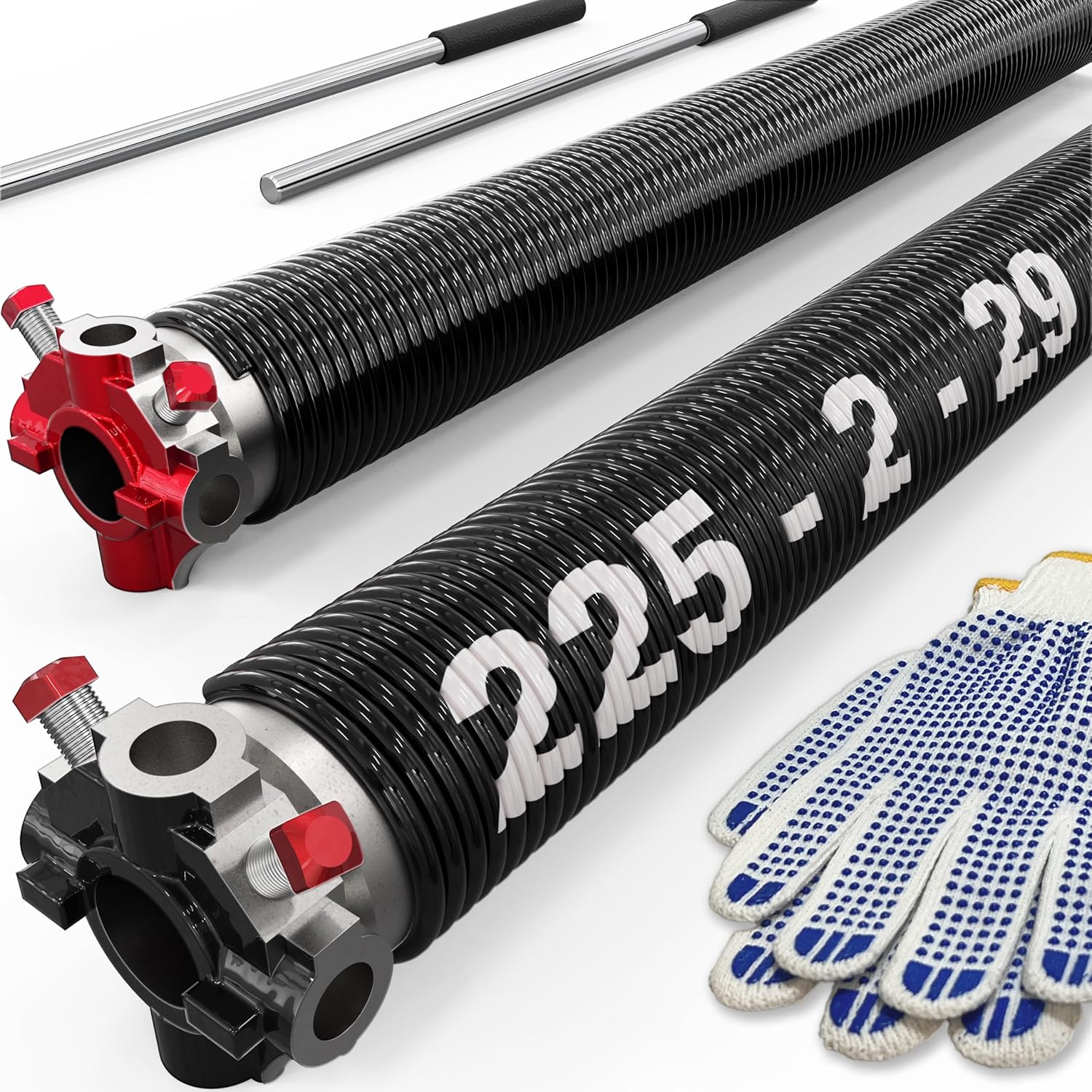 Garage Door Torsion Springs with Non-Slip Winding Bars, 0.225 X 2'' X 29'', Electrophoresis Coated Spring Torsion Set, 1 Pair