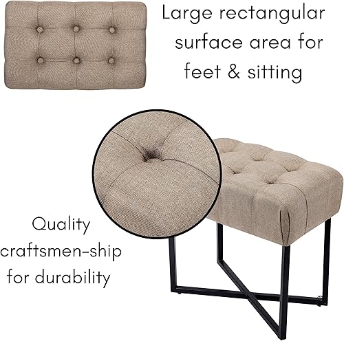 Miniatura 8 de BIRDROCK HOME Taburete rectangular copetudo con cojín acolchado suave, silla de tocador versátil para dormitorio, sala de estar, baño, asiento