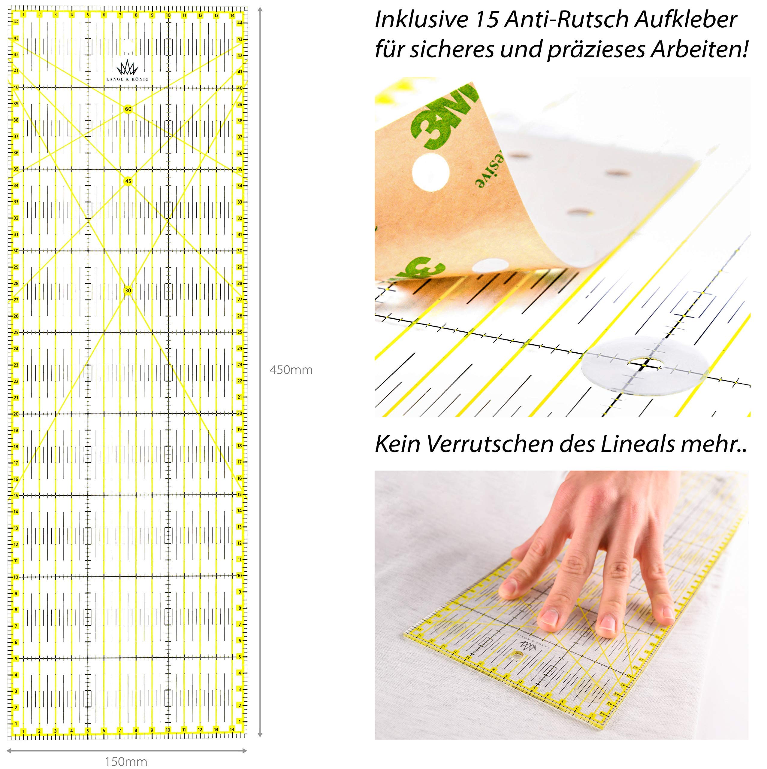 Lange & König Rollschneider Set in 3 Größen [A1, A2, A3] und 5 Farben Inkl. Schneidematte, Rollschneider, 5 Ersatzklingen, Patchwork-Lineal + 20 Stoffklammern als Nähzubehör (Grün, A2 Set)