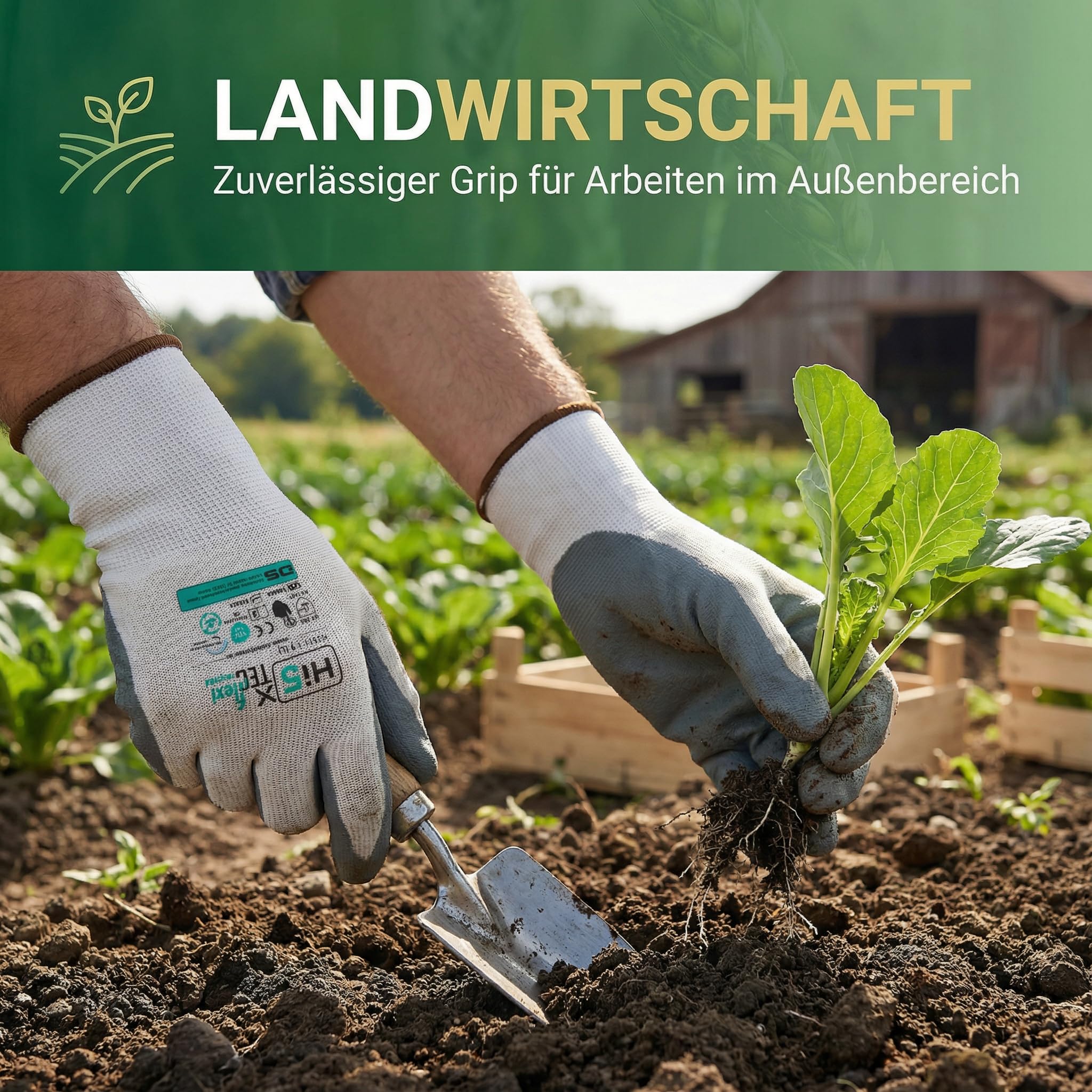 Hi5 X-FlexiTec Green Arbeitshandschuhe recycelt – 15G Polyester/Elasthan – Nitril-Mikroschaum-Beschichtung – EN 388: 4121X – Touchscreen – weiß/grau (120, M)