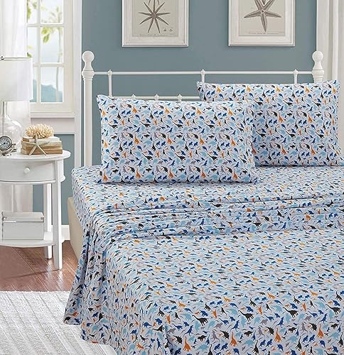 Miniatura 3 de Better Home Style Dinosaur World - Juego de sábanas de 3 piezas con funda de almohada, color blanco, azul, gris y marrón (individual)